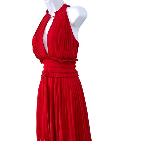 Max Studio Red Pleated Halter Dress Cocktail Party Elegant Size Medium NWT - Picture 4 of 15